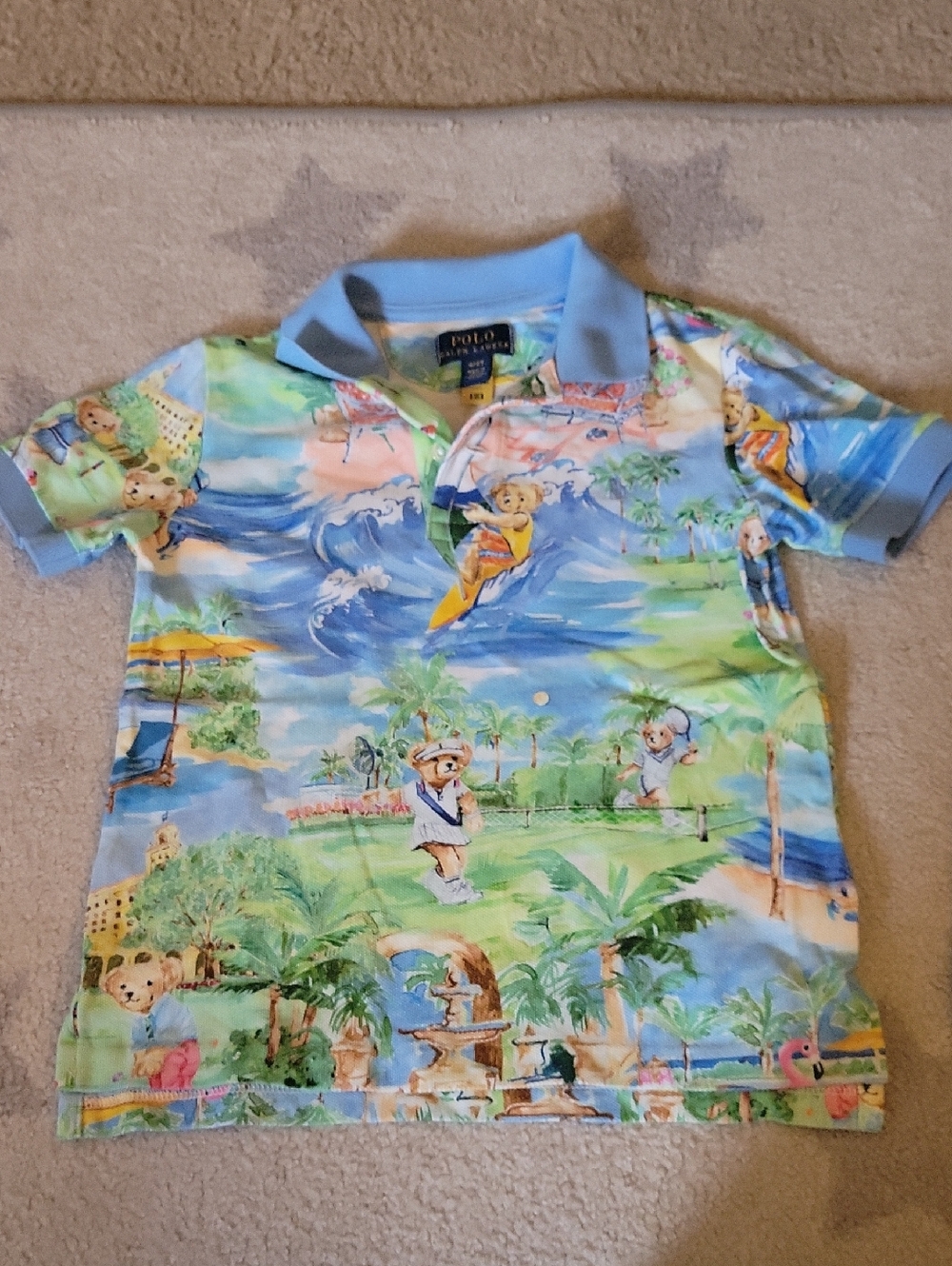 Polo by Ralph Lauren Boys' Light Blue Tropical Bear Polo Shirt